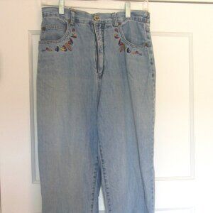 Vintage Saint Germain Paris Jeans, Embroidered Detail, High Waisted, Size 6